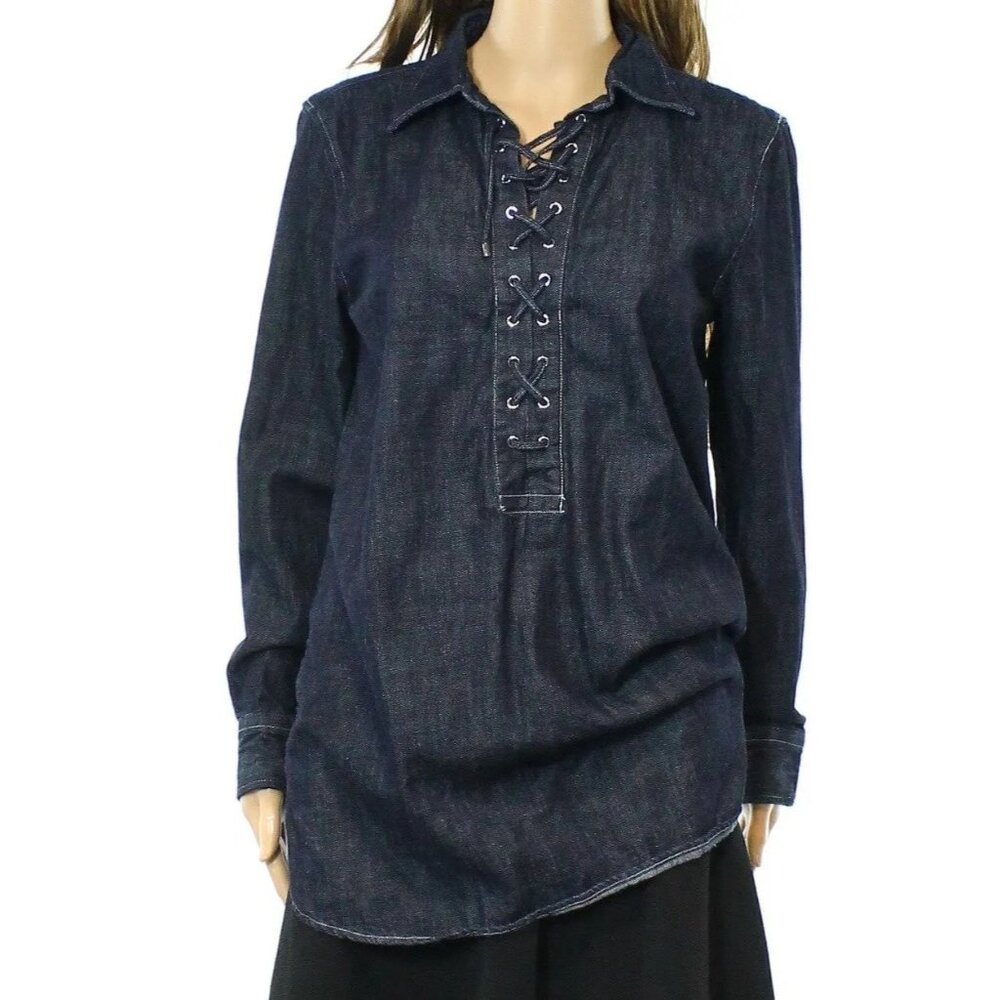 Lauren Ralph Lauren Denim Lace-Up Tunic Shirt XS 100% Cotton Long Sleeve… - Picture 16 of 16